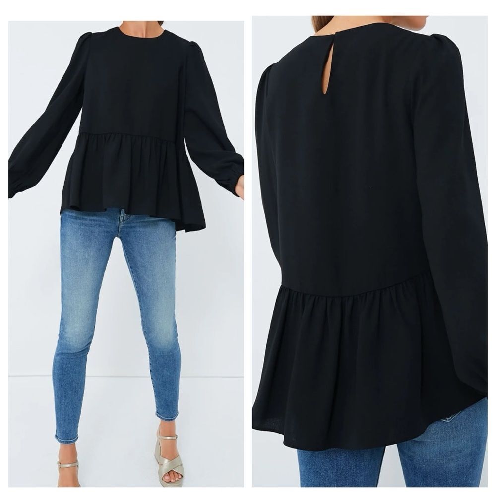 TuckerNuck Pomander Place Black Carlota Peplum Blouse size XS